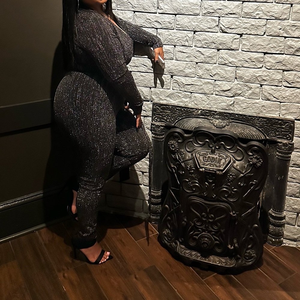 Akira black/shimmer jumpsuit